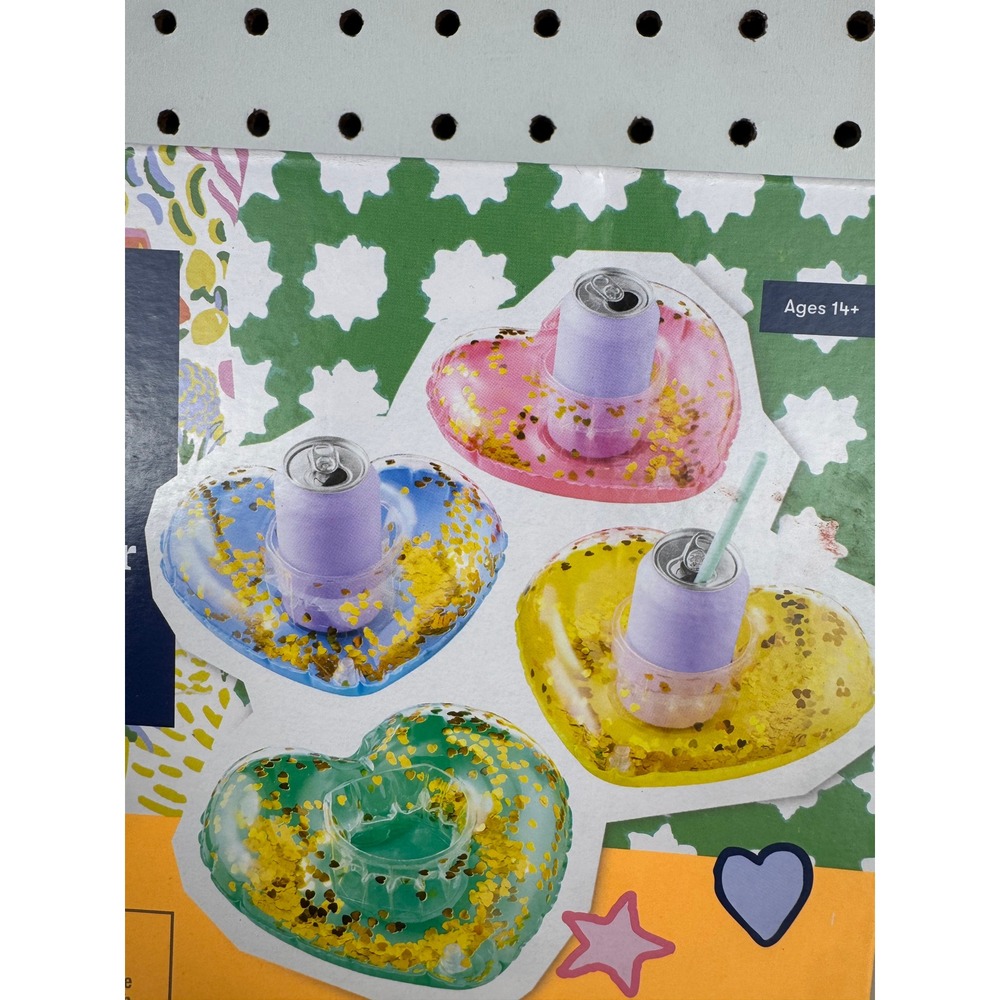 Roller Rabbit Target Inflatable Floating Cup Holder Set 4 Count Heart Confetti - Picture 4 of 5